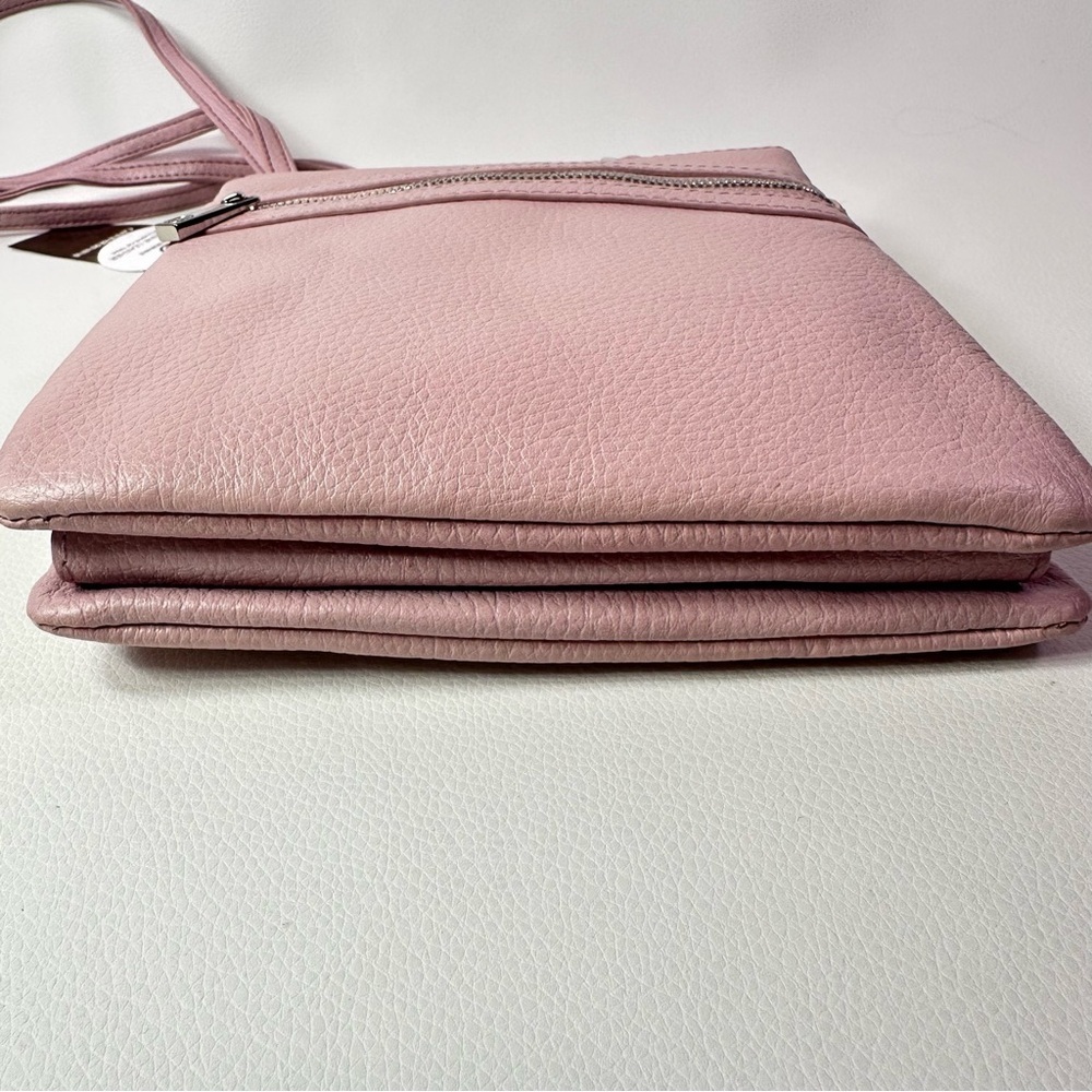NEW Women's Gianni Bernini Pink Rose Triple Zip Dasher Leather Crossbody - Picture 10 of 12